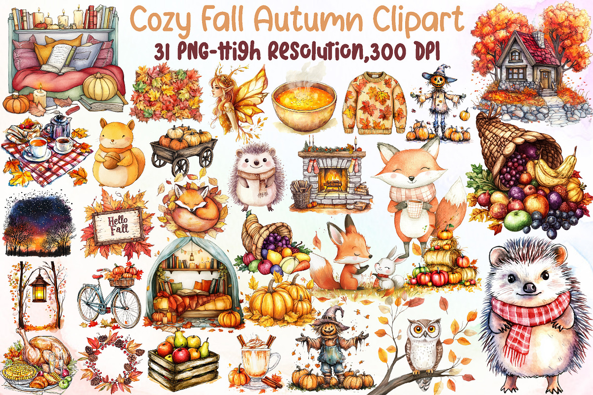 Cozy Fall Autumn Clipart Bundle, Fal, an Illustration by Sublimation Artist (Photo 1 of 6)
