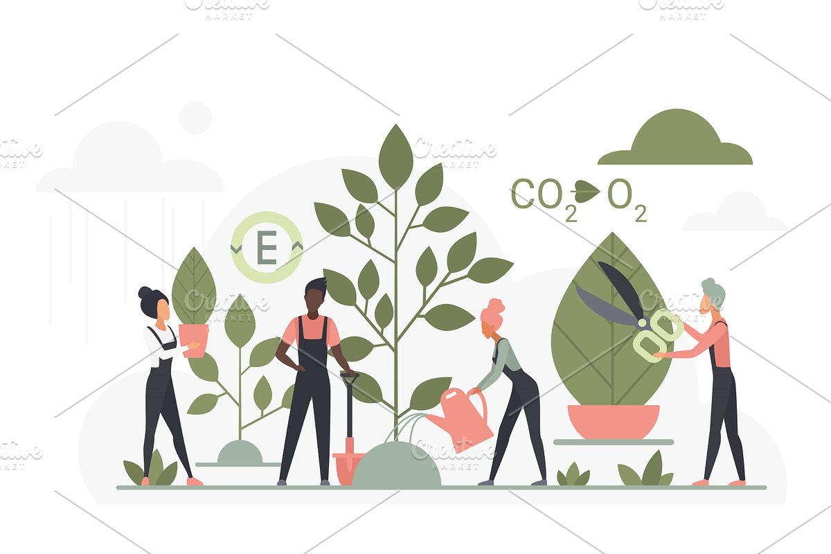 People planting caring trees, a Person Illustration by Lemberg Vector