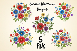 Colorful Wildflower Bouquet PNG, an Illustration by Daily.Designs