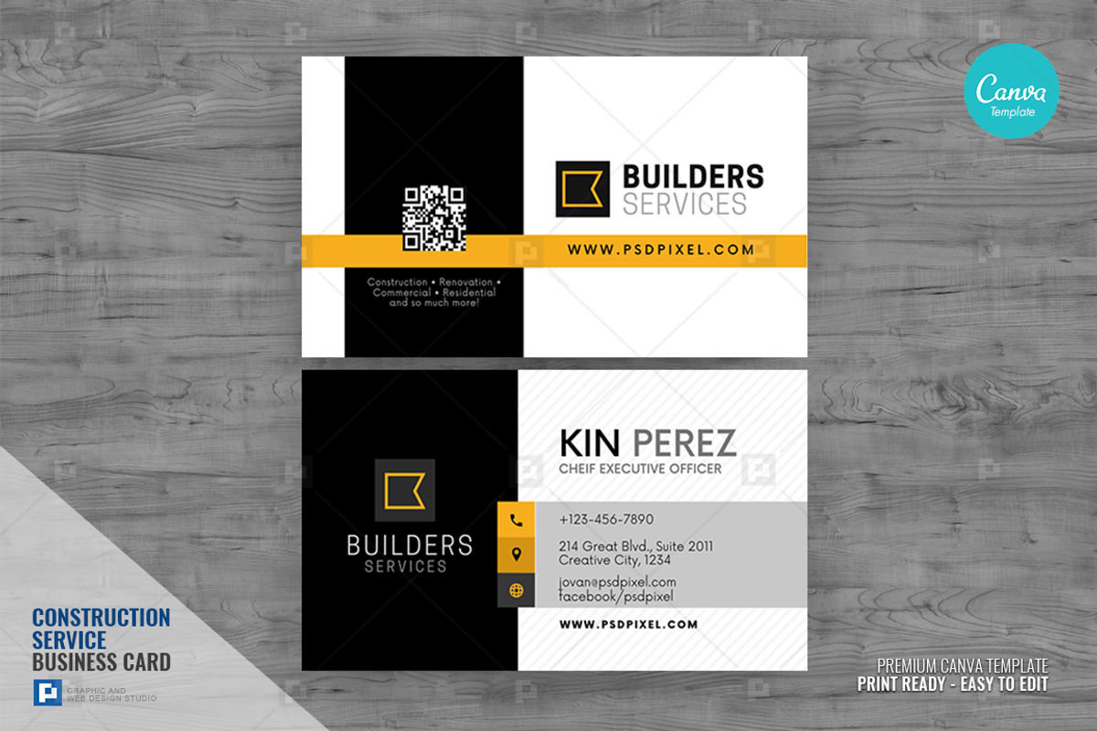 Construction Canva Business Card 11, a Business Card Template by PSDPixel (Photo 1 of 4)