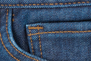 Closeup of blue denim fabric with