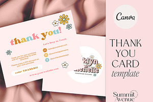 Retro Flower Thank You Card Canva