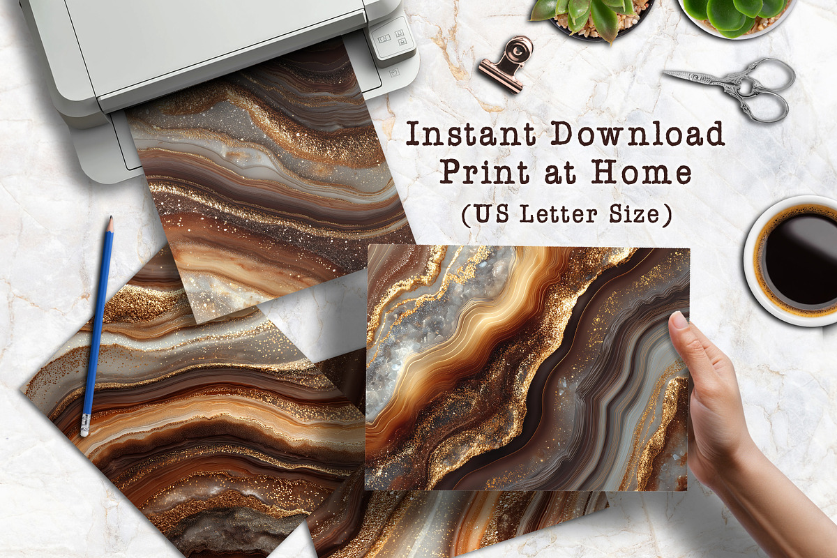 Golden Brown Agate Scrapbook Page, a Background Graphic by V Design Creator (Photo 3 of 12)