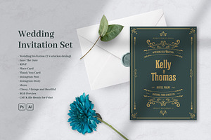 Vintage Wedding Invitation - Emerald