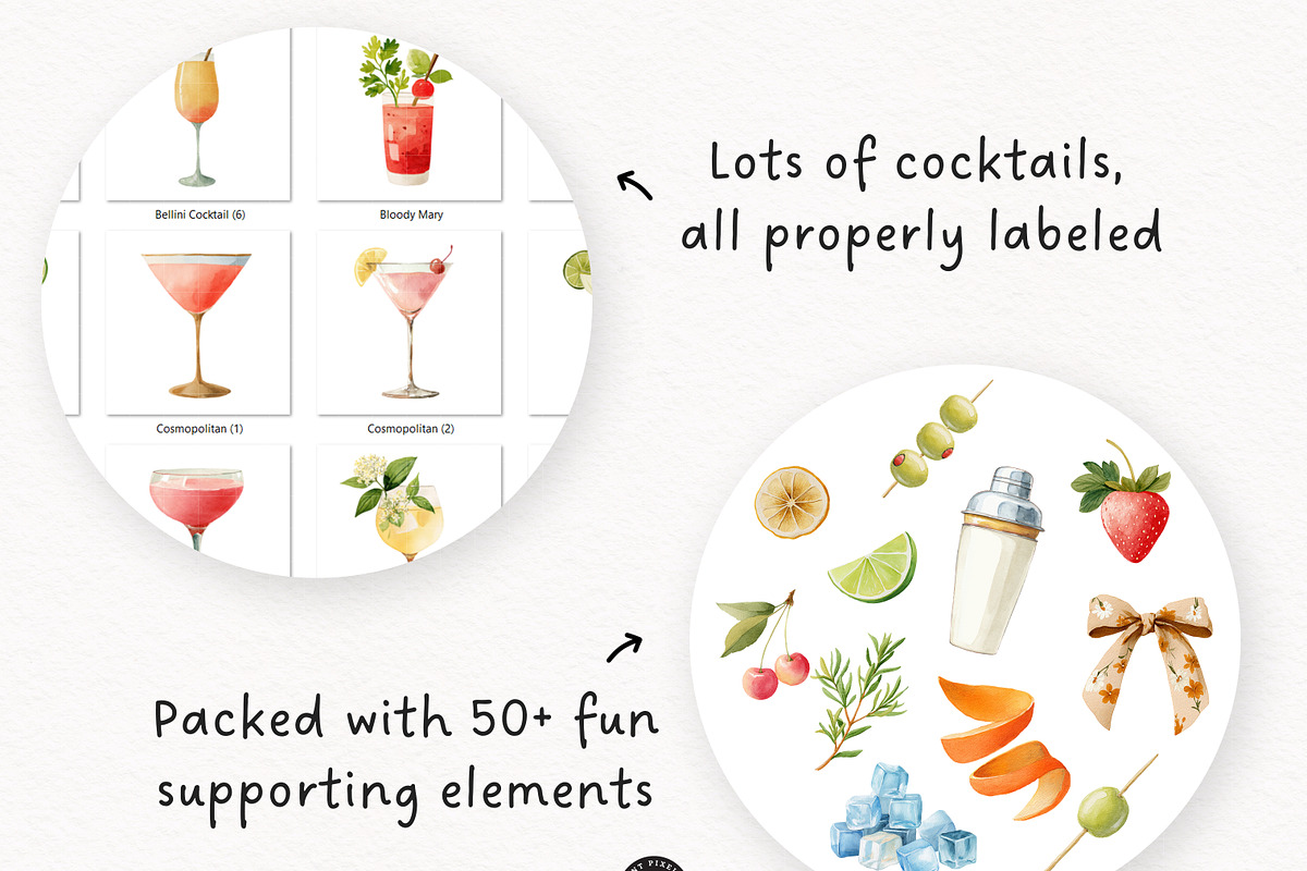 Happy Hour Cocktail Drinks Set, a Decorative Illustration by PaintPixelCo (Photo 2 of 14)