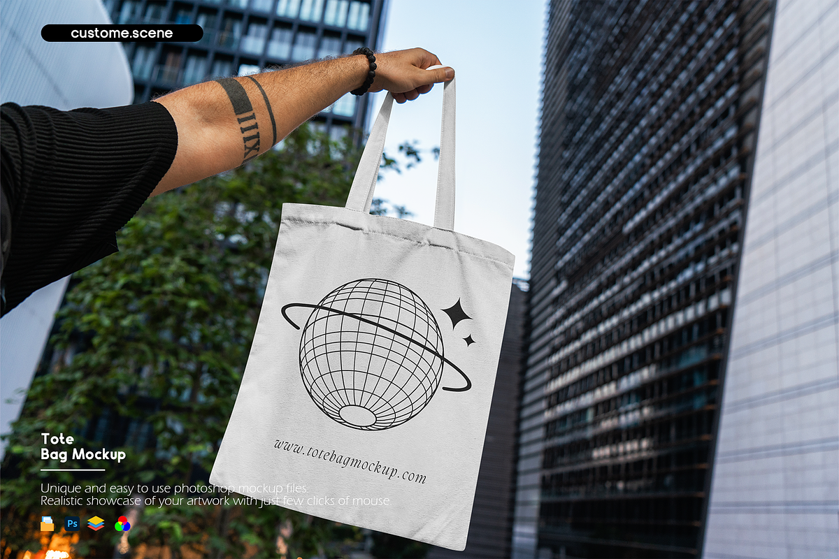 Tote Bag Mockup, a Merchandise Mockup by Custom.scene (Photo 1 of 2)