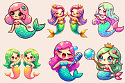 Kawaii Mermaid Clipart Bundle, an Illustration by Designworld (Thumbnail 3 of 5)