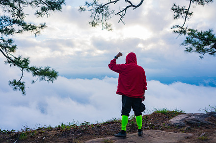 traveler or man waiting sunrise and mist at Phu kradueng nationa, a Sports & Recreation Photo by Casanowe-studio