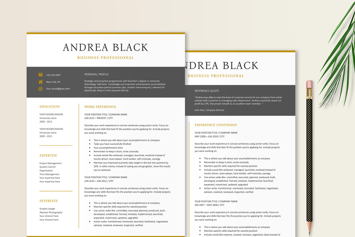 Black and Gold Resume Template, a Resume Template by Stanin Studio (Photo 2 of 10)