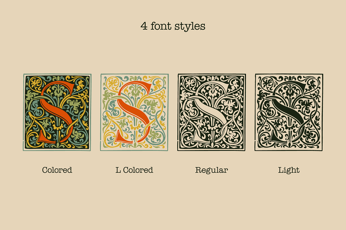 Illuminated medieval drop capitals, a Blackletter Font by kaer_shop (Photo 3 of 12)