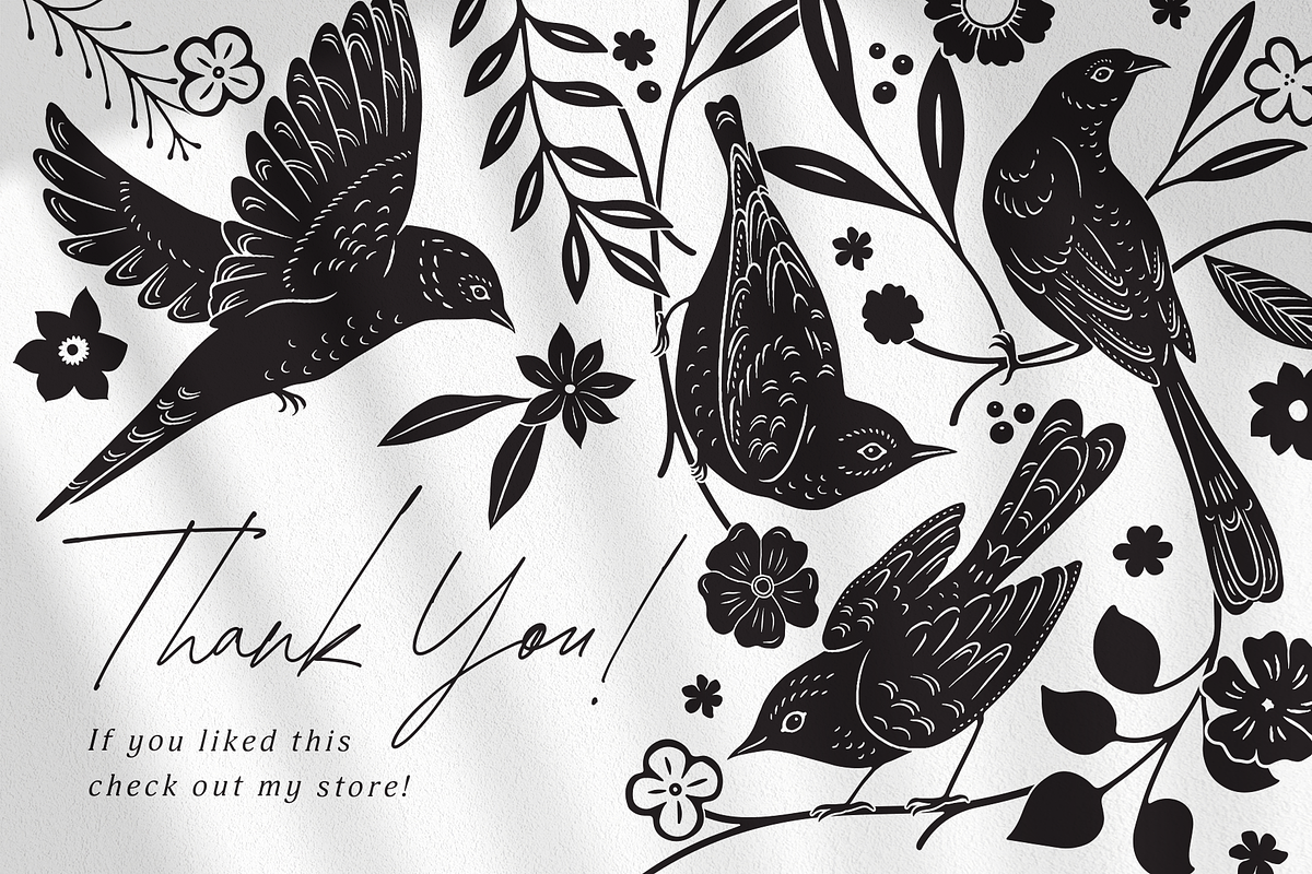 Birds & Blooms Vector Linocut Set, an Animal Illustration by rouxsupplyco (Photo 14 of 15)