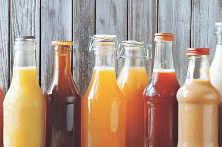 Variety of glass bottles filled with