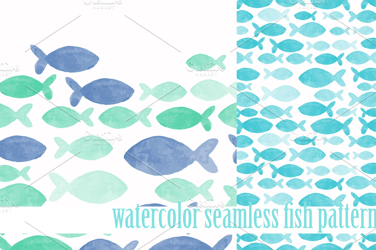 watercolor seamless sea fish, a Pattern Graphic by Vavavka (Photo 2 of 5)
