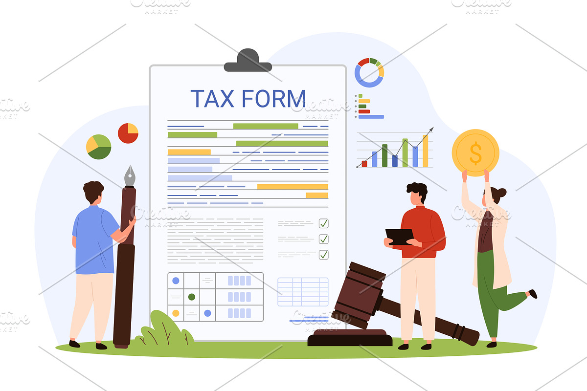 Tax payment, tiny people work with, a Finance Illustration by Flashvector