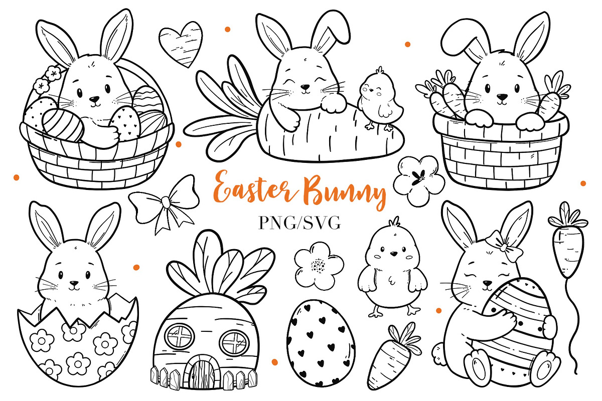 Easter Bunny Clipart Set PNG SVG, a Seasonal Illustration by ArtGiftsStudio (Photo 1 of 5)