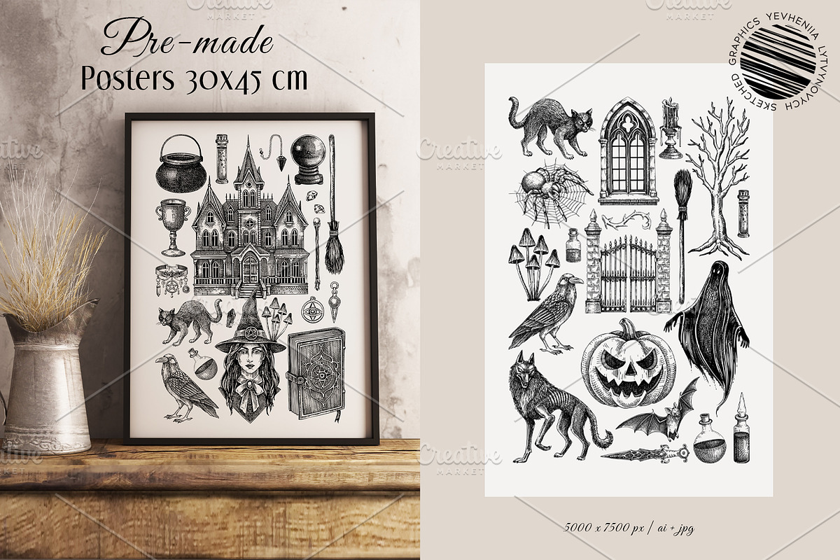 Gothic Halloween Hand Drawn Vectors, a Seasonal Illustration by Yevheniia (Photo 9 of 14)