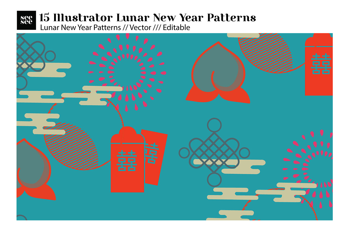 15 Vector Lunar New Year Patterns, a Pattern Graphic by CC CREATIVE CO (Photo 9 of 23)