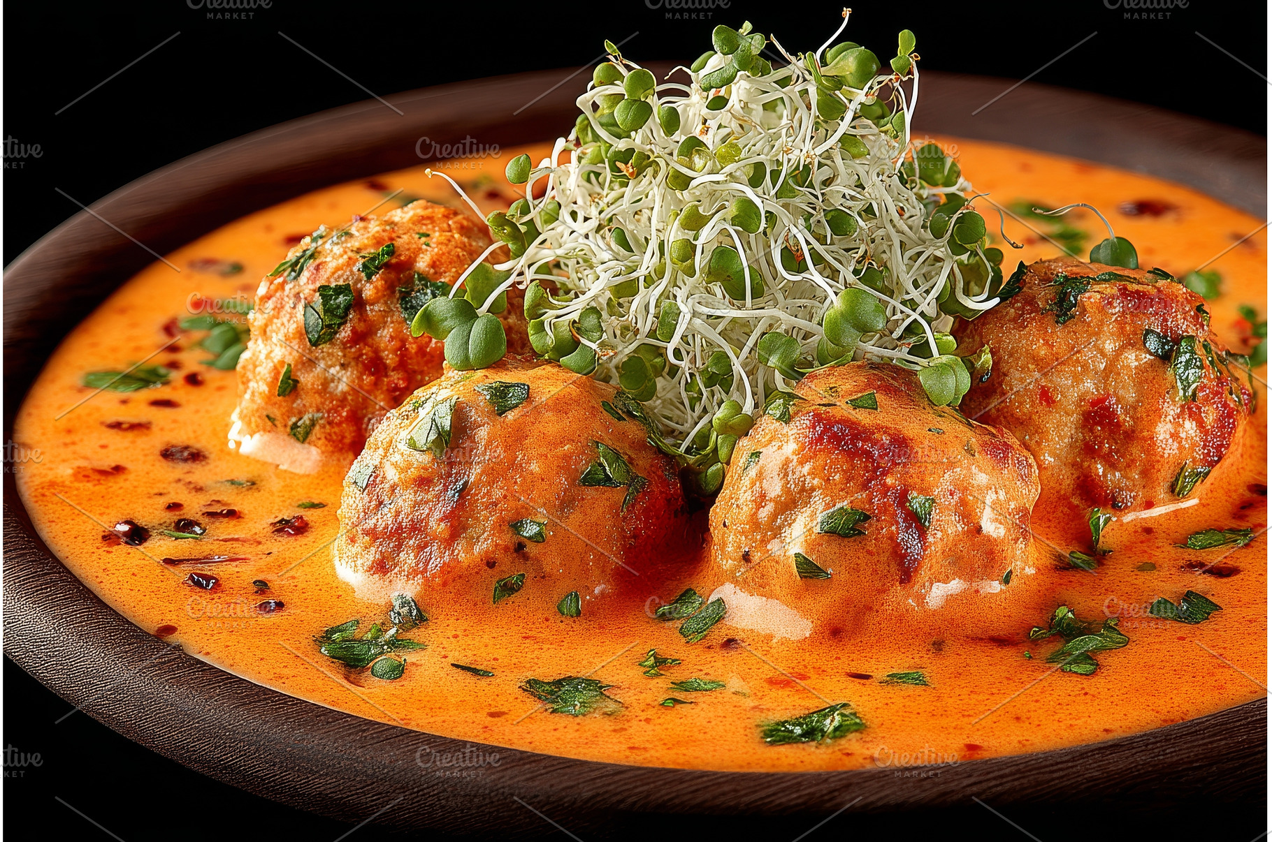 Savory meatballs rest on a wooden, a Food & Drink Photo by ZinetroN