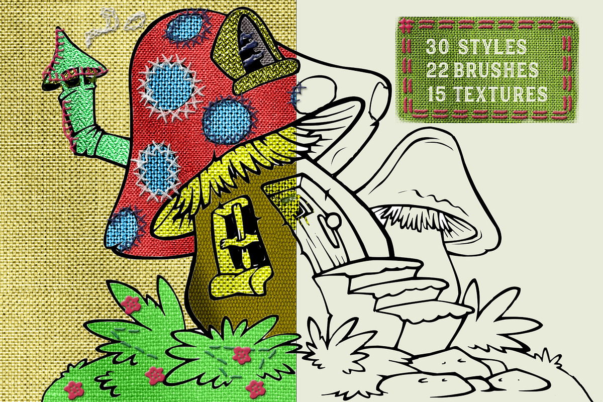 Fabric Styles Stitch Brushes for PS, a Layer Style Add-On by Alexiva (Photo 2 of 5)
