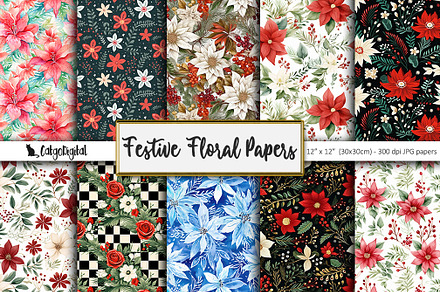 Festive Floral Printable Papers