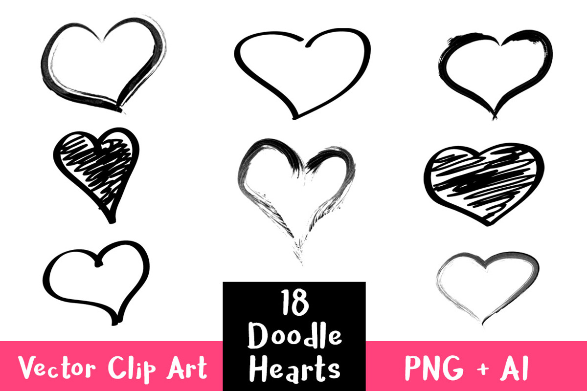 18 Doodle Hearts Clipart, an Illustration by The Digital Download Shop (Photo 1 of 2)