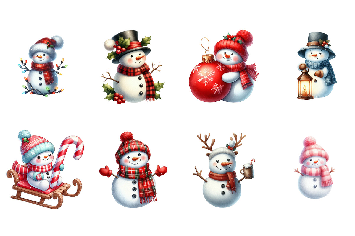 Cute Christmas Snowman Clipart, an Illustration by DreamArtGraphic (Photo 2 of 5)