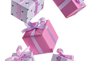 Lots of gifts falling from sky.