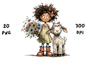 Whimsical Floral Girl and Baby Goat, an Animal Illustration by GiraffeCreative (Thumbnail 15 of 20)