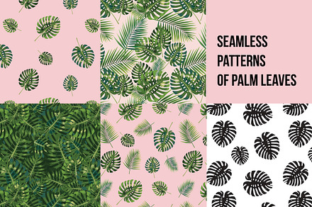 5 Seamless patterns of palm leaves