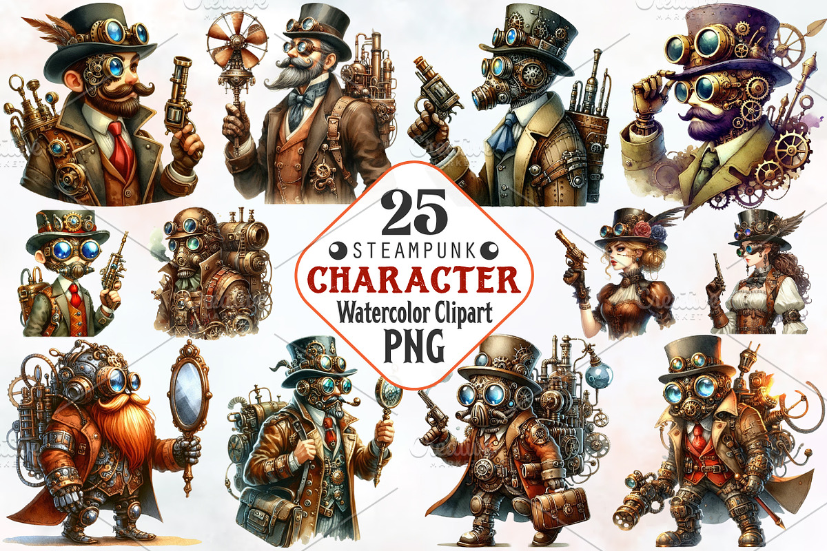 Steampunk character clipart, an Illustration by RobertsArt (Photo 1 of 7)