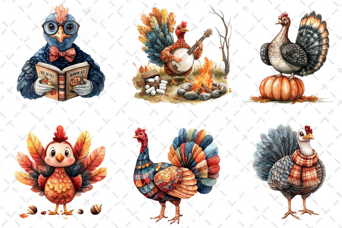 Watercolor Autumn Turkey Clipart, an Illustration by Dream Creation (Photo 3 of 5)