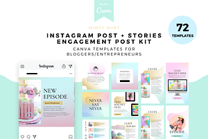 Minty Mint, Instagram Template Canva