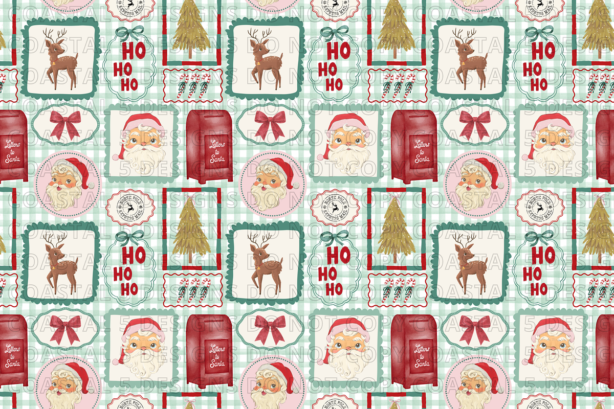 Vintage Santa Frame Seamless Pattern, a Pattern Graphic by Coastal 5 Designs (Photo 2 of 3)