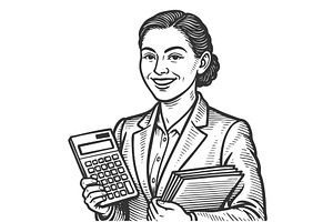 smiling female accountant engraving, a Person Illustration by AlexArt