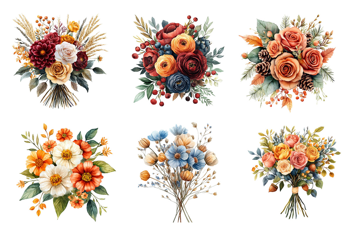 Autumn Wedding Flowers Bouquet Clipa, an Illustration by CreationArt (Photo 4 of 5)