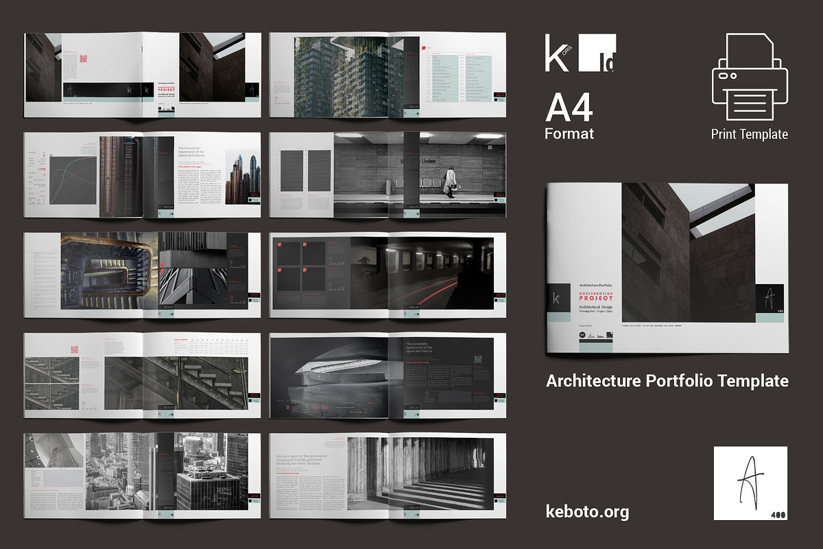 A400 Architecture Portfolio Template, a Print Template by Keboto