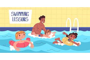 Swimming learn. Children swim in, a Sport Illustration by Stock-Smart-Start