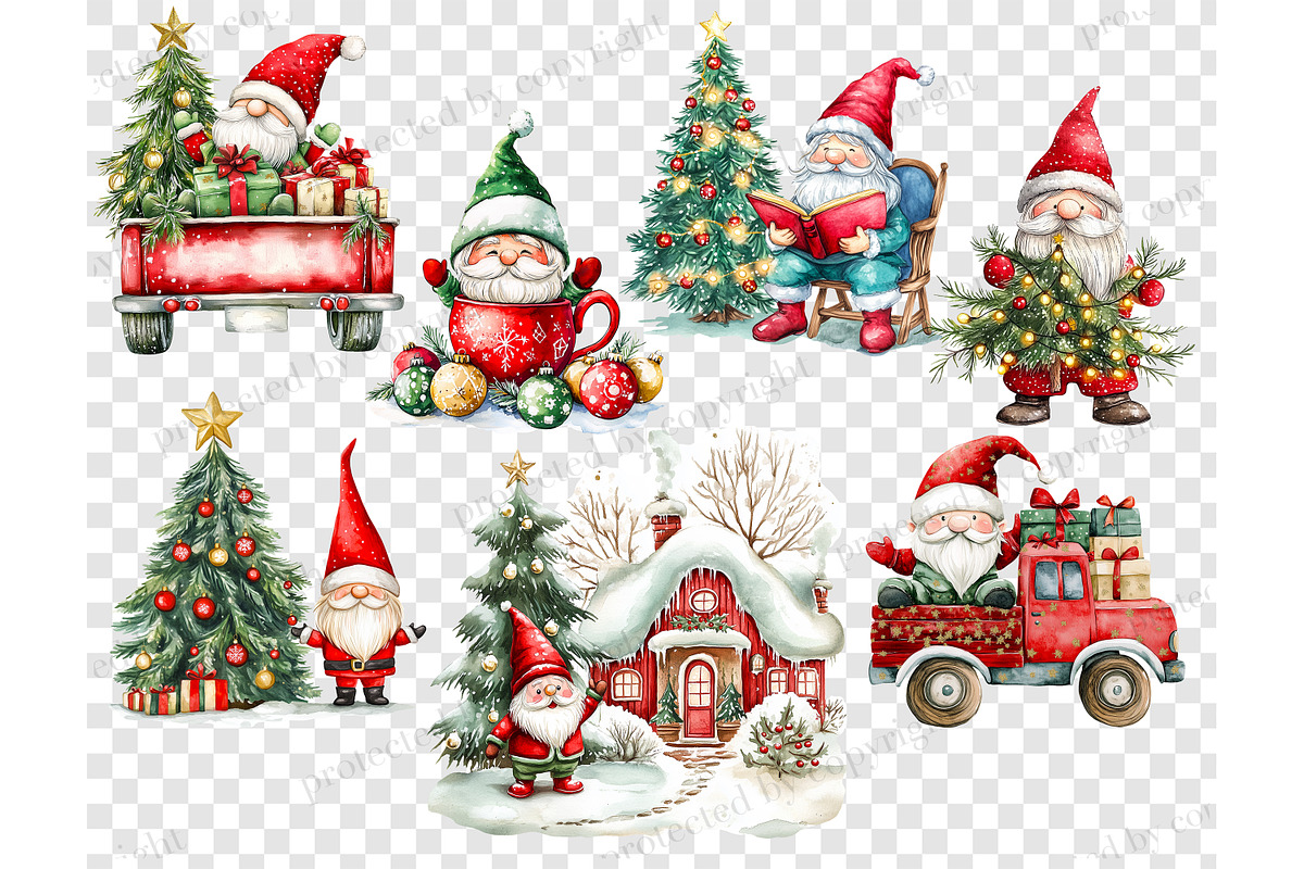 Christmas Gnome Clipart PNG Bundle, a Seasonal Illustration by GlamArtZhanna (Photo 6 of 6)
