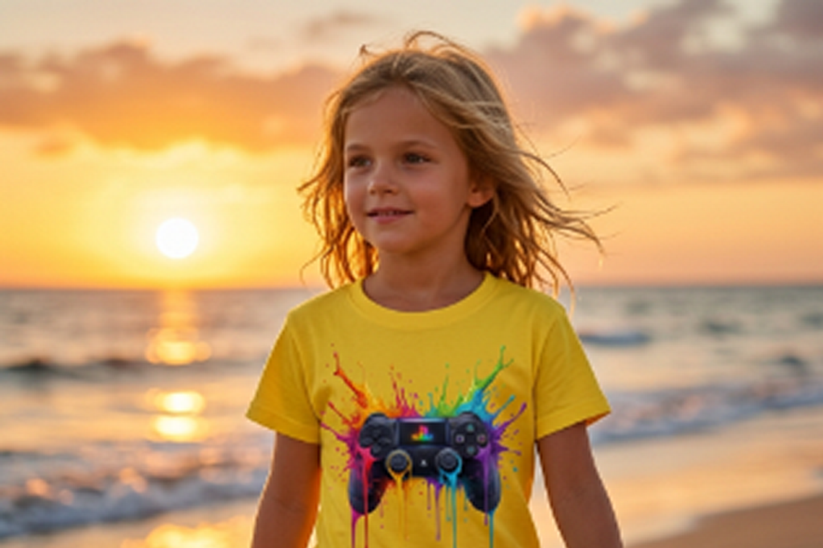 Rainbow Splash Game Controller, a Shirt Mockup by Vector Stall (Photo 3 of 15)