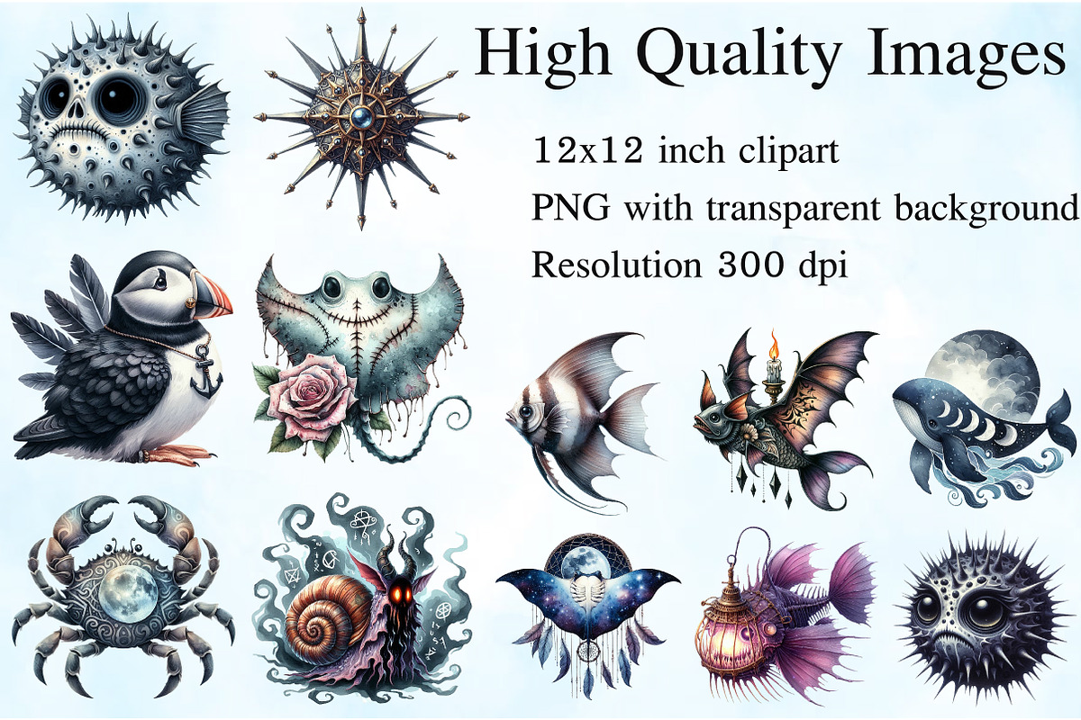 Summer Gothic Beach Aquatic Animals, an Illustration by Craft Nest (Photo 2 of 6)