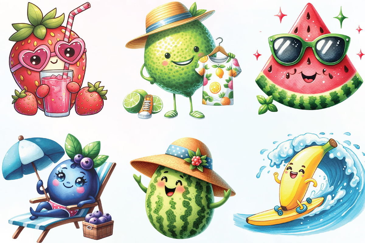 Watercolor Summer Fruit Clipart, an Illustration by CraftArtStudio (Photo 2 of 6)