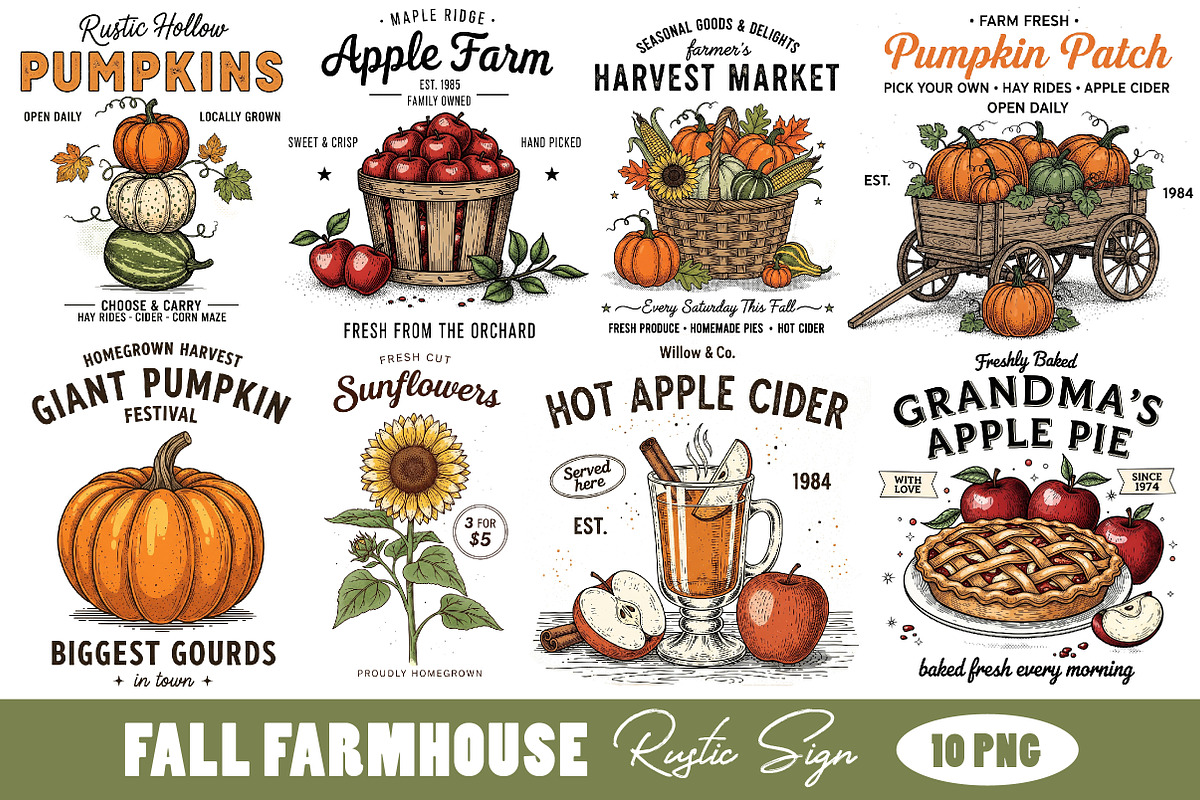 Rustic Fall Farmhouse Sign PNG Bundl, an Illustration by CreationArt (Photo 1 of 11)