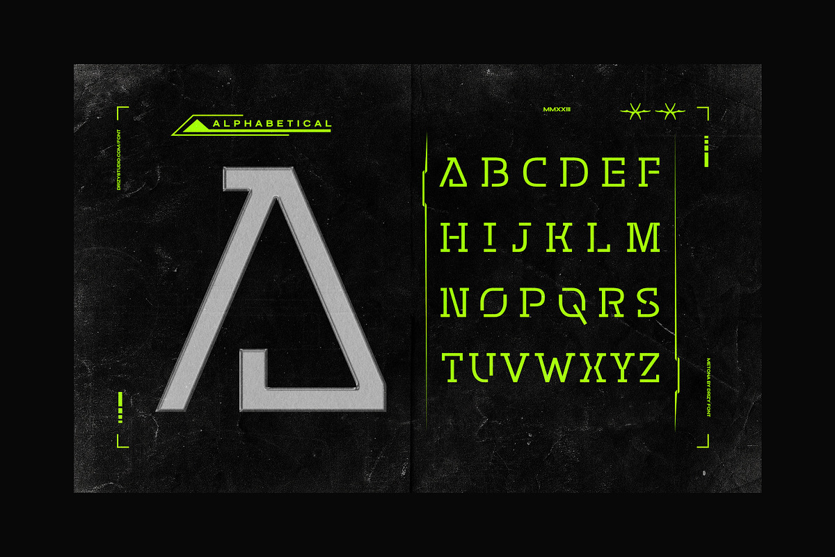 Metona - A Stencil Futuristic Font, a Slab Serif Font by Drizy (Photo 2 of 9)