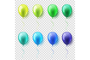 Transparent Isolated Realistic Colorful Glossy Flying Air Balloons Set. Birthday Party. Ribbon.Celebration. Wedding Or Anniversary.Vector Illustration