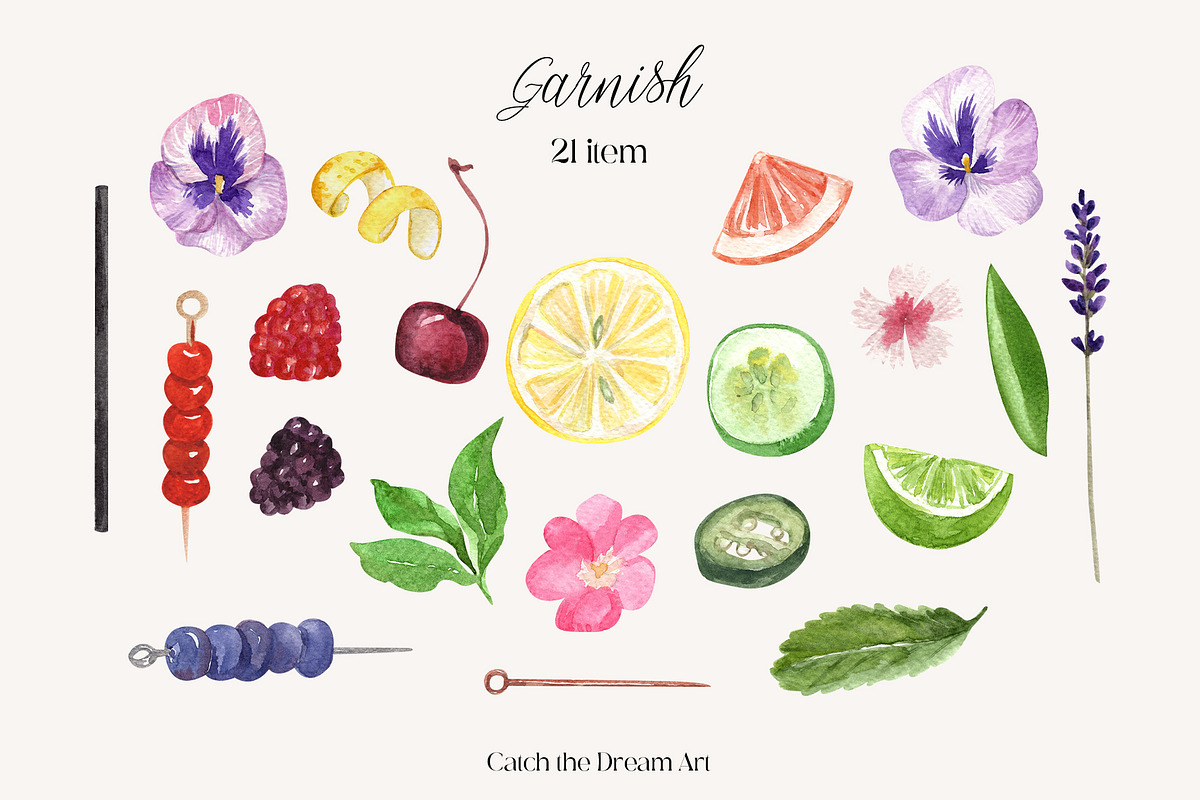 Fruity Summer Cocktails Watercolor, a Food Illustration by Catch the Dream Art (Photo 5 of 9)