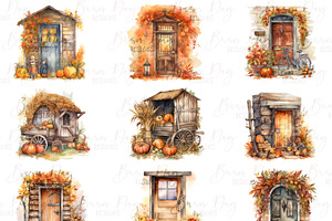 Watercolor Autumn Doors Clipart