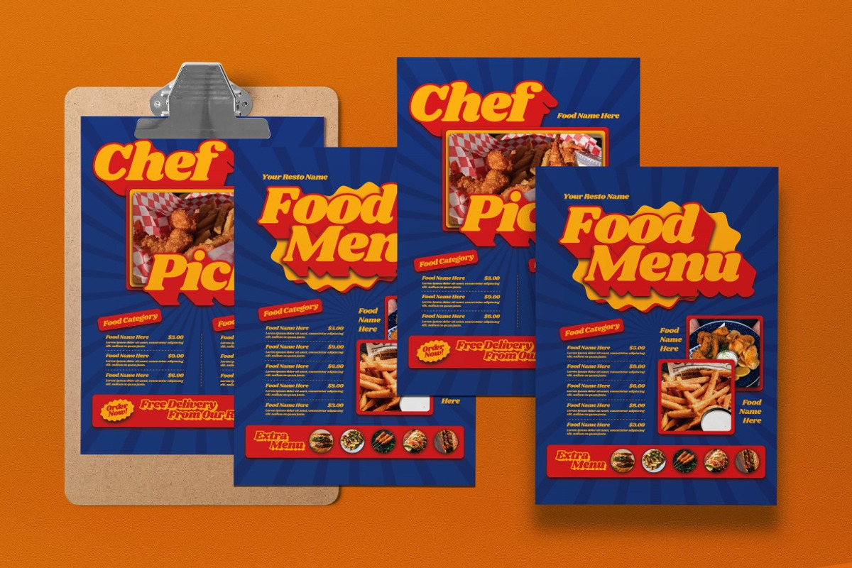 Blue 70s Style Food Menu, a Flyer Template by graphicook (Photo 4 of 4)
