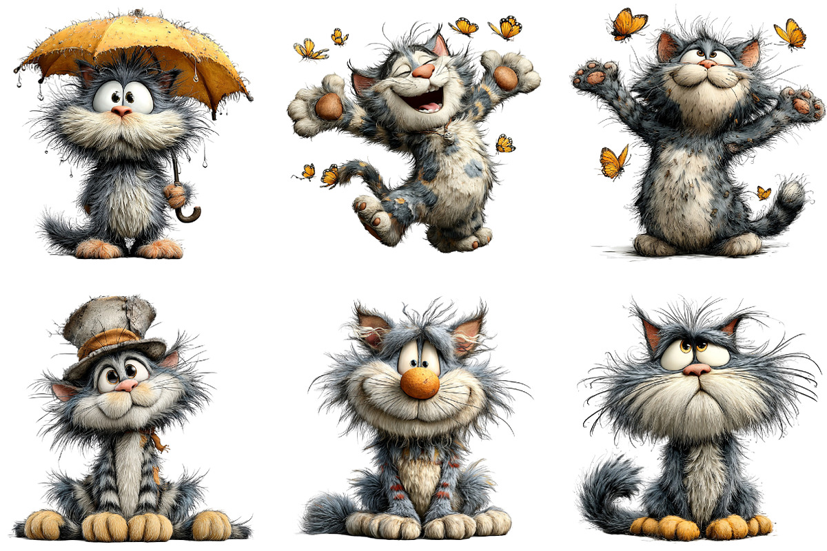 Whimsical Funny Cat Clipart, an Illustration by CraftArtStudio (Photo 3 of 6)