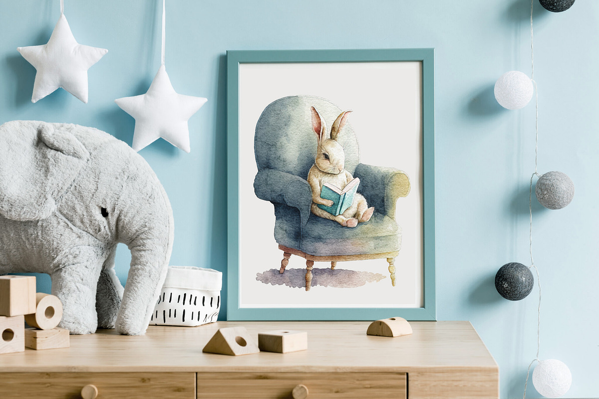 Bunny and Books. Watercolor rabbit, an Animal Illustration by AlineArtStore (Photo 10 of 15)