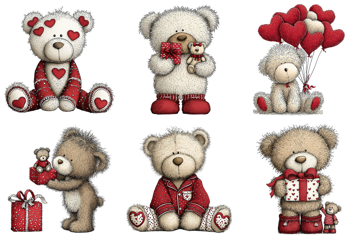 Valentines Teddy Bear Clipart, an Illustration by Craft Nest (Photo 9 of 11)